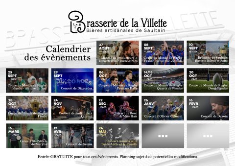 Calendrier des évènements à la Brasserie !